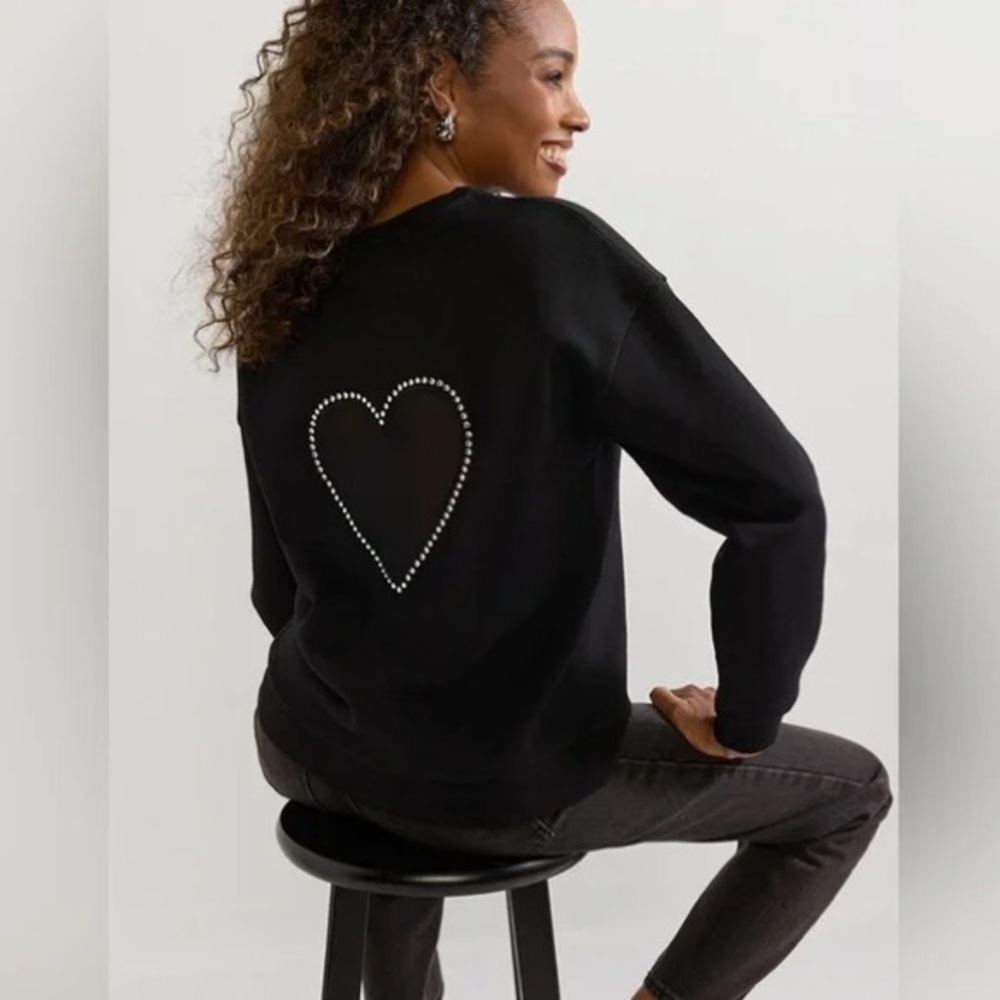 Francesca's Collections Melinda Embellished Black Heart Sweatshirt